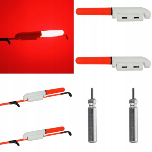 2x ŚWIETLIK ELEKTRONICZNY LED NA SZCZYTÓWKĘ FEEDER + BATERIA CZERWONY
