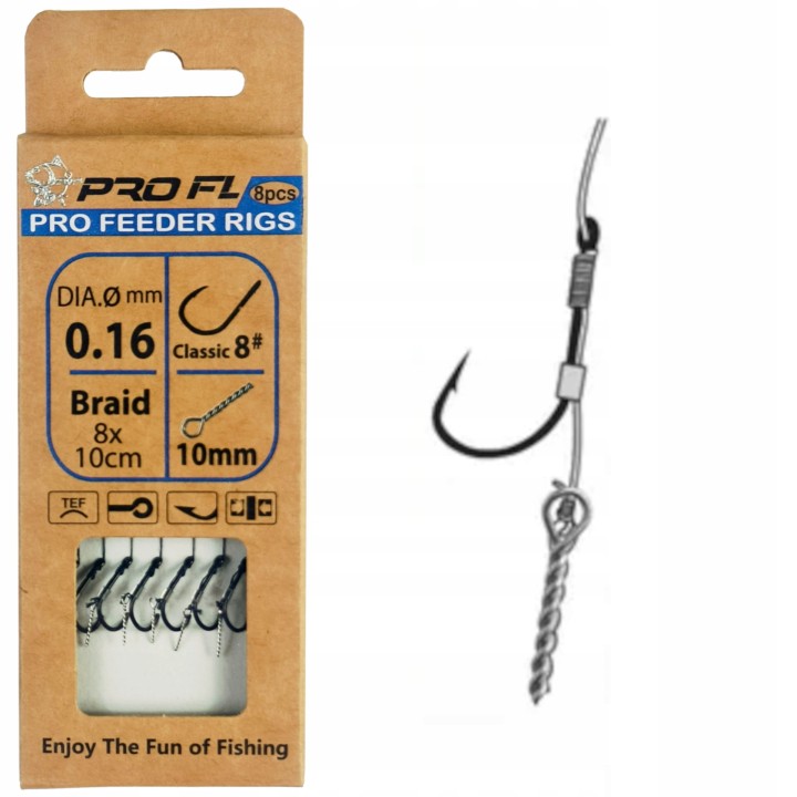 8x PRZYPON METHOD FEEDER PLECIONKA Z WKRĘTEM HAK No10 - 8 SZTUK